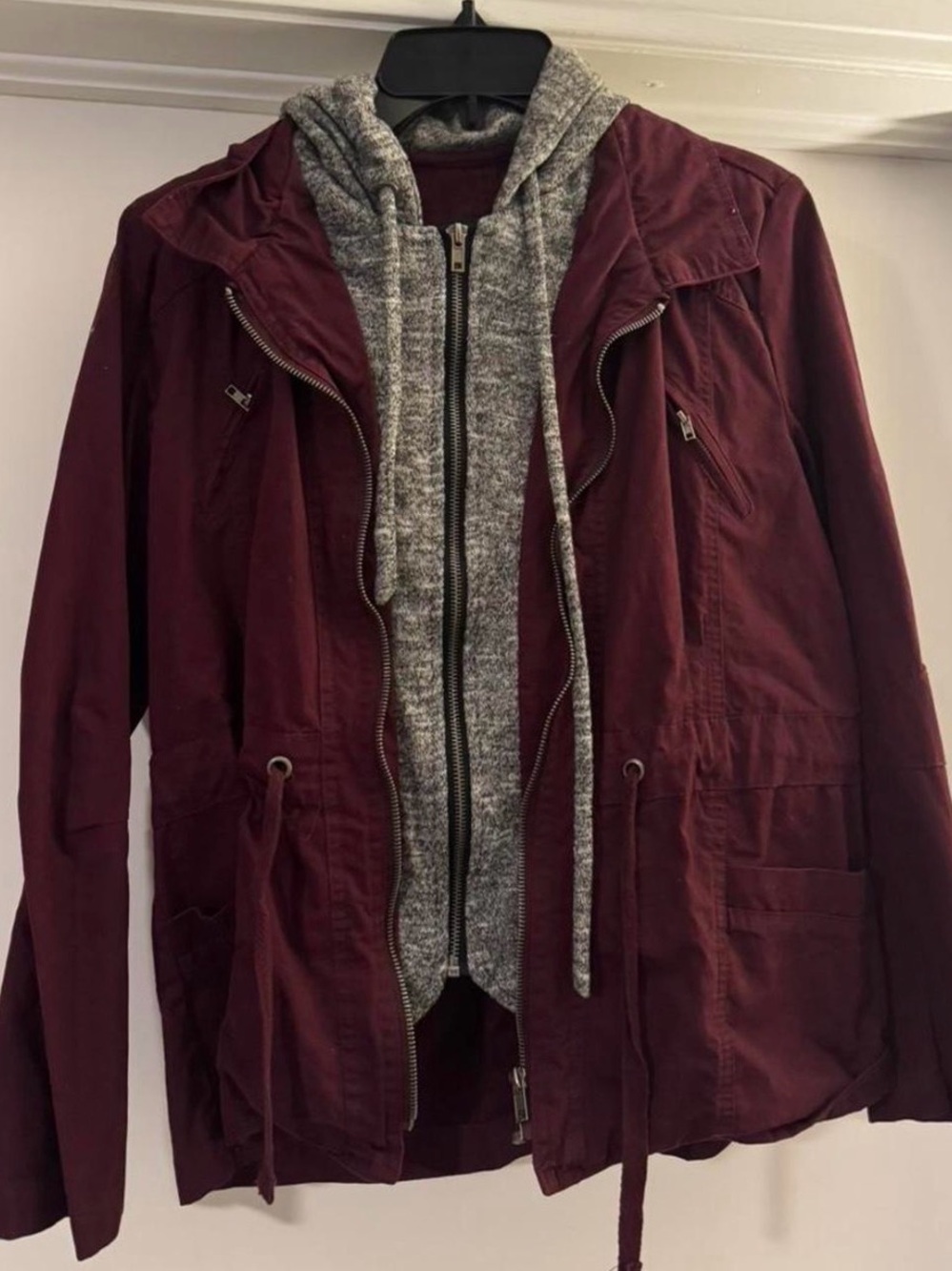 Love Tree Burgundy Utility Jacket with Gray Knit Liner